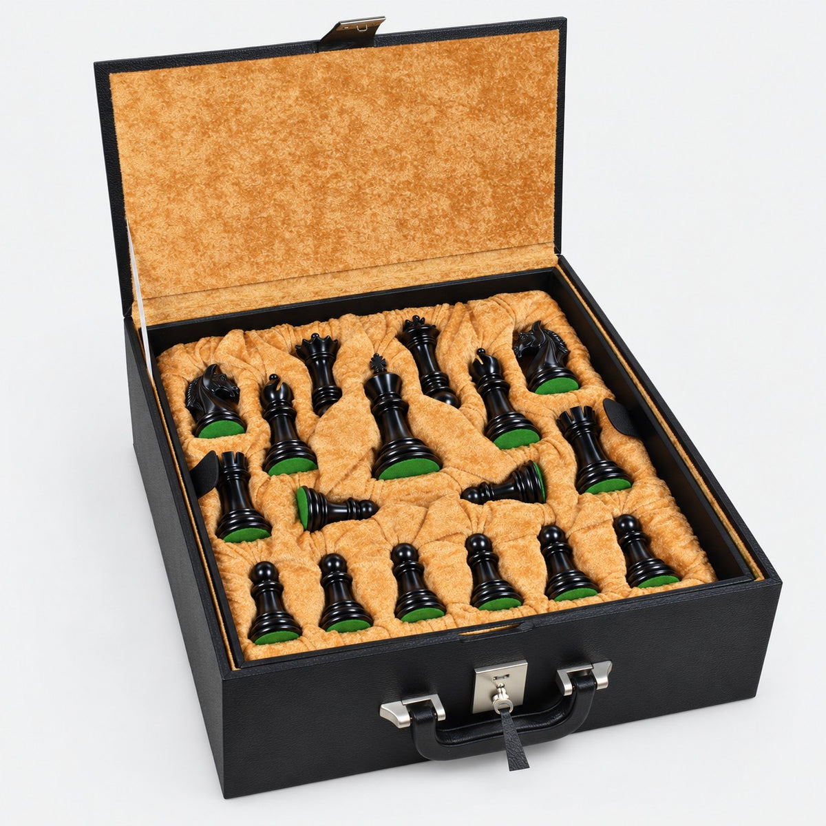 Luxury 4.6-Inch Colombian Staunton Chess Set in Ebony with 23-Inch Ebony & Maple Board and Storage Box - storage box