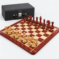 Luxury 4.6-Inch Mogul Staunton Bud Rosewood Chess Set with Chessboard and Storage Box - complete set