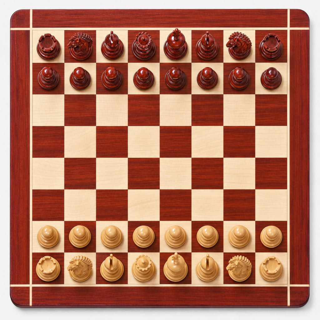 Luxury 4.6-Inch Mogul Staunton Bud Rosewood Chess Set with Chessboard and Storage Box - chessboard top view