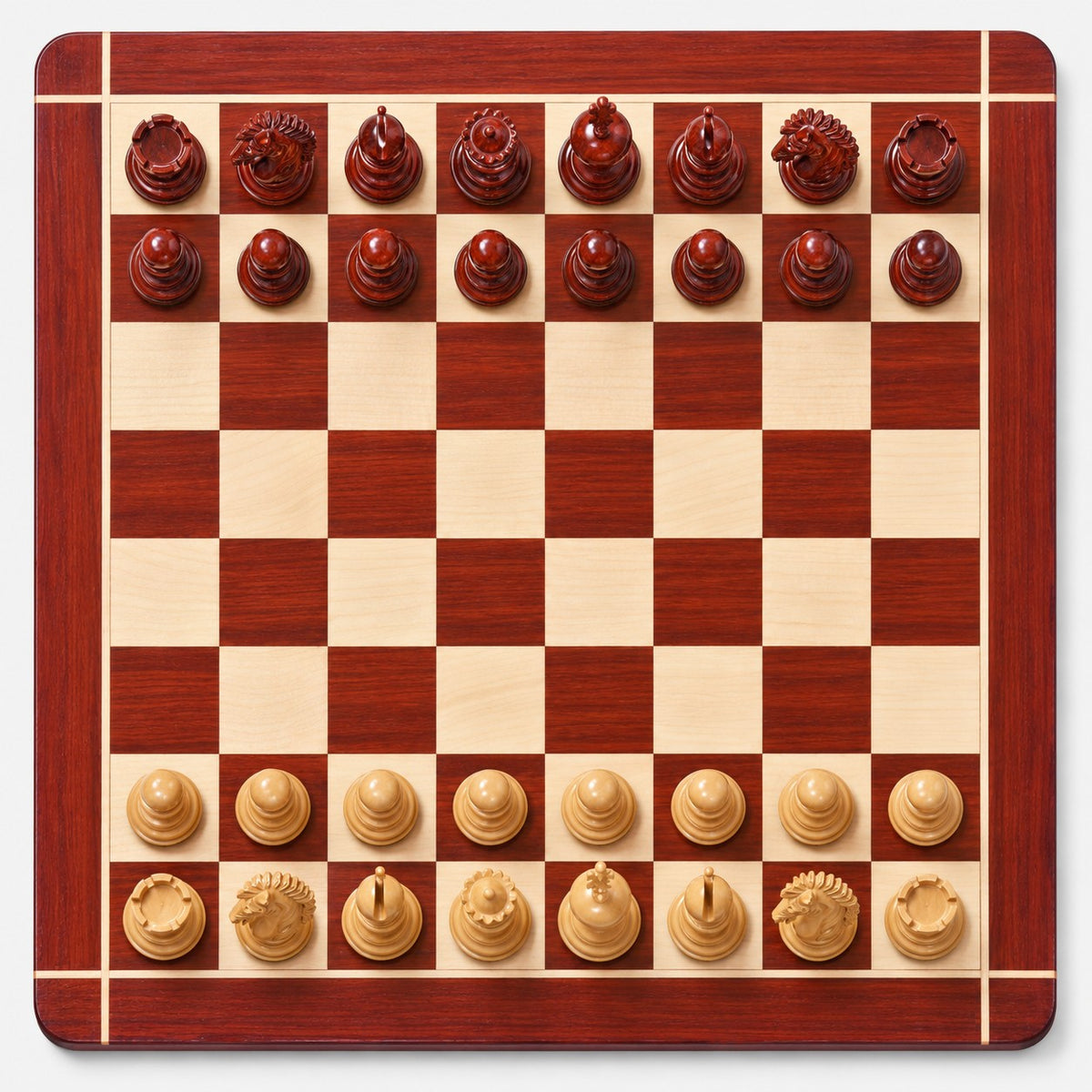 Luxury 4.6-Inch Mogul Staunton Bud Rosewood Chess Set with Chessboard and Storage Box - chessboard top view