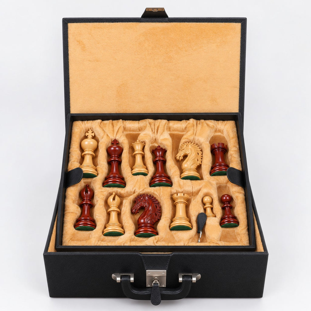 Luxury 4.6-Inch Mogul Staunton Bud Rosewood Chess Set with Chessboard and Storage Box - storage box