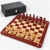 Luxury 4.6" Staunton Chess Set Combo with Bud Rosewood Pieces, Wooden Board & Storage Box - complete set