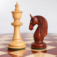 Luxury 4.6" Staunton Chess Set Combo with Bud Rosewood Pieces, Wooden Board & Storage Box - king and knight close-up