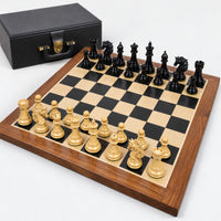 Luxury Spartacus Chess Set with 4.6-Inch Staunton Ebony Wood Pieces, 23-Inch Ebony & Maple Chessboard, and Storage Box - complete set
