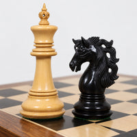 Luxury Spartacus Chess Set with 4.6-Inch Staunton Ebony Wood Pieces, 23-Inch Ebony & Maple Chessboard, and Storage Box - king and knight close-up