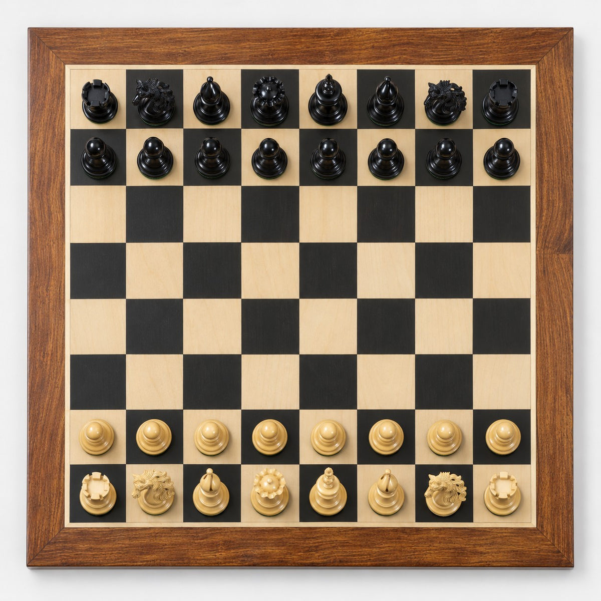 Luxury Spartacus Chess Set with 4.6-Inch Staunton Ebony Wood Pieces, 23-Inch Ebony & Maple Chessboard, and Storage Box - chessboard top view