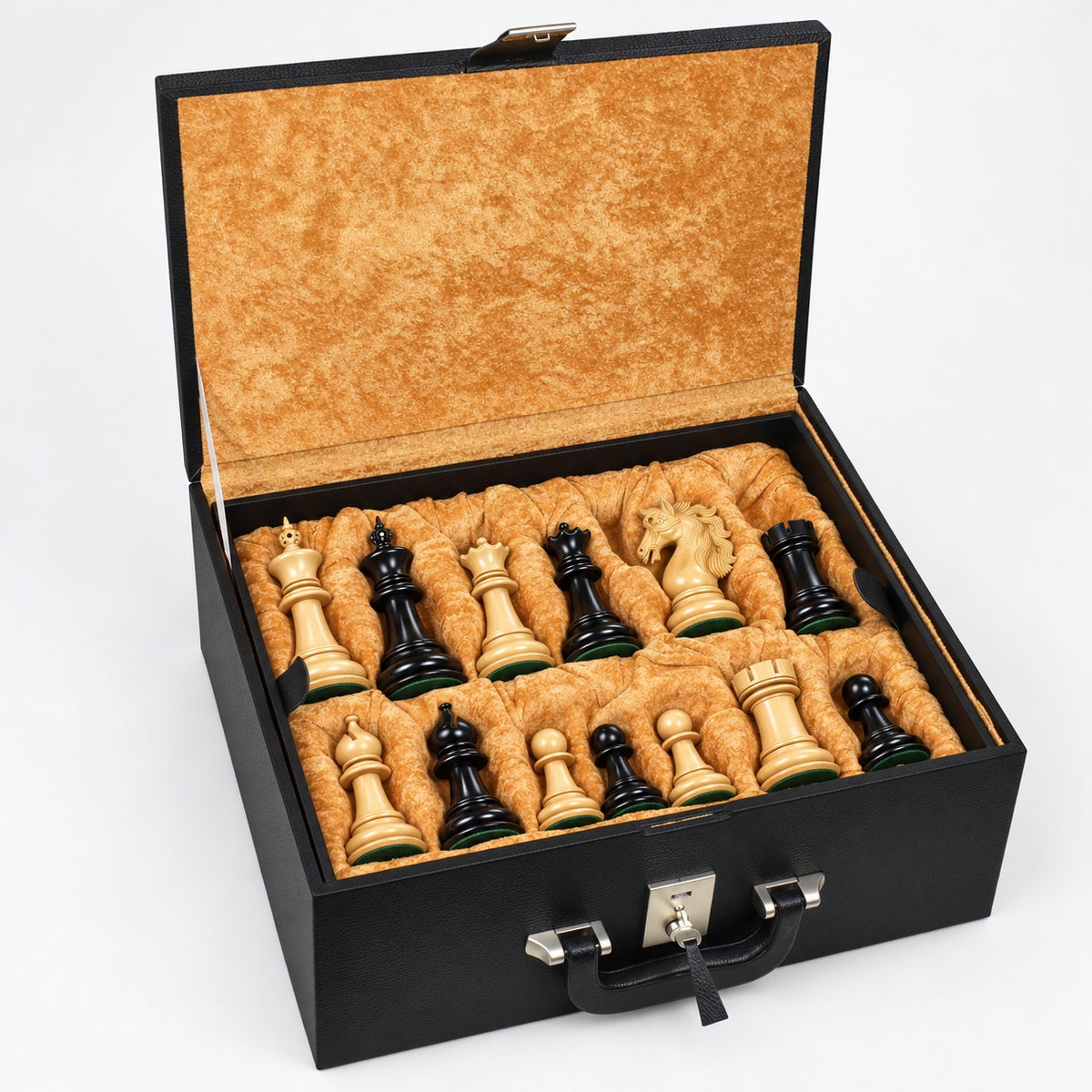 Luxury Spartacus Chess Set with 4.6-Inch Staunton Ebony Wood Pieces, 23-Inch Ebony & Maple Chessboard, and Storage Box - storage box
