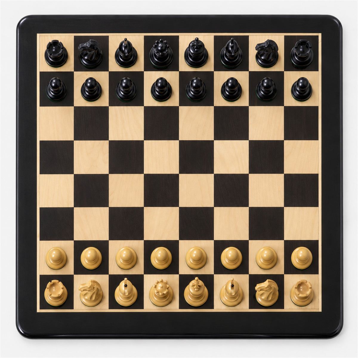 Luxury Staunton Chess Set with Ebony Wood Pieces, Board & Storage Box - chessboard top view