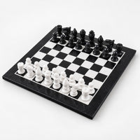 Minimalist Marble Stone Chess Set with Black & White Pieces, 12-Inch Board, Elegant Gift for Chess Lovers - complete set