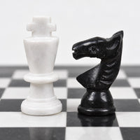 Minimalist Marble Stone Chess Set with Black & White Pieces, 12-Inch Board, Elegant Gift for Chess Lovers - king and knight close-up