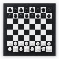 Minimalist Marble Stone Chess Set with Black & White Pieces, 12-Inch Board, Elegant Gift for Chess Lovers - chessboard top view