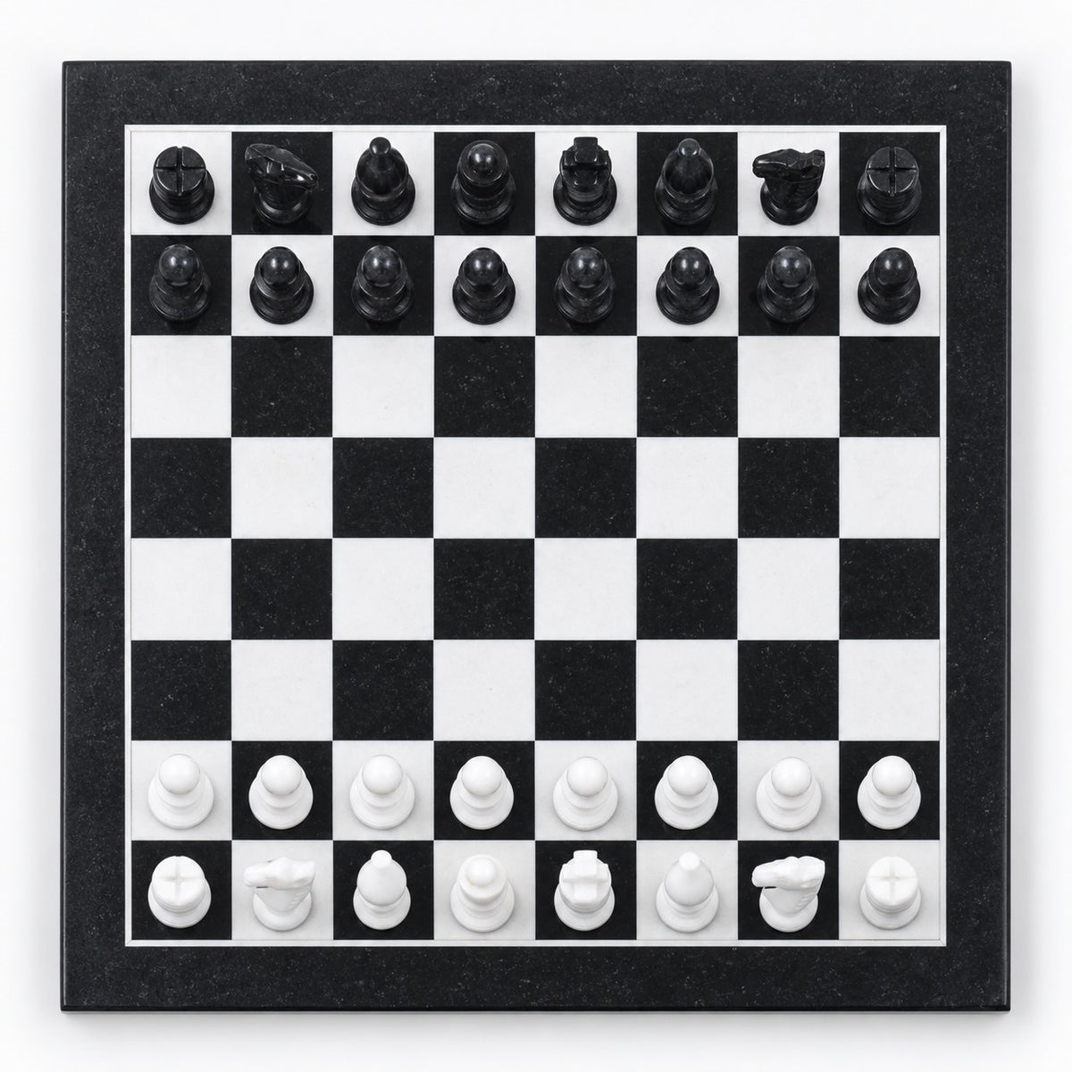 Minimalist Marble Stone Chess Set with Black & White Pieces, 12-Inch Board, Elegant Gift for Chess Lovers - chessboard top view