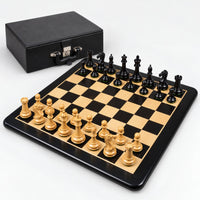 Premium Chamfered Base Staunton Chess Set - Ebony Wood Pieces with Board and Storage Box - complete set