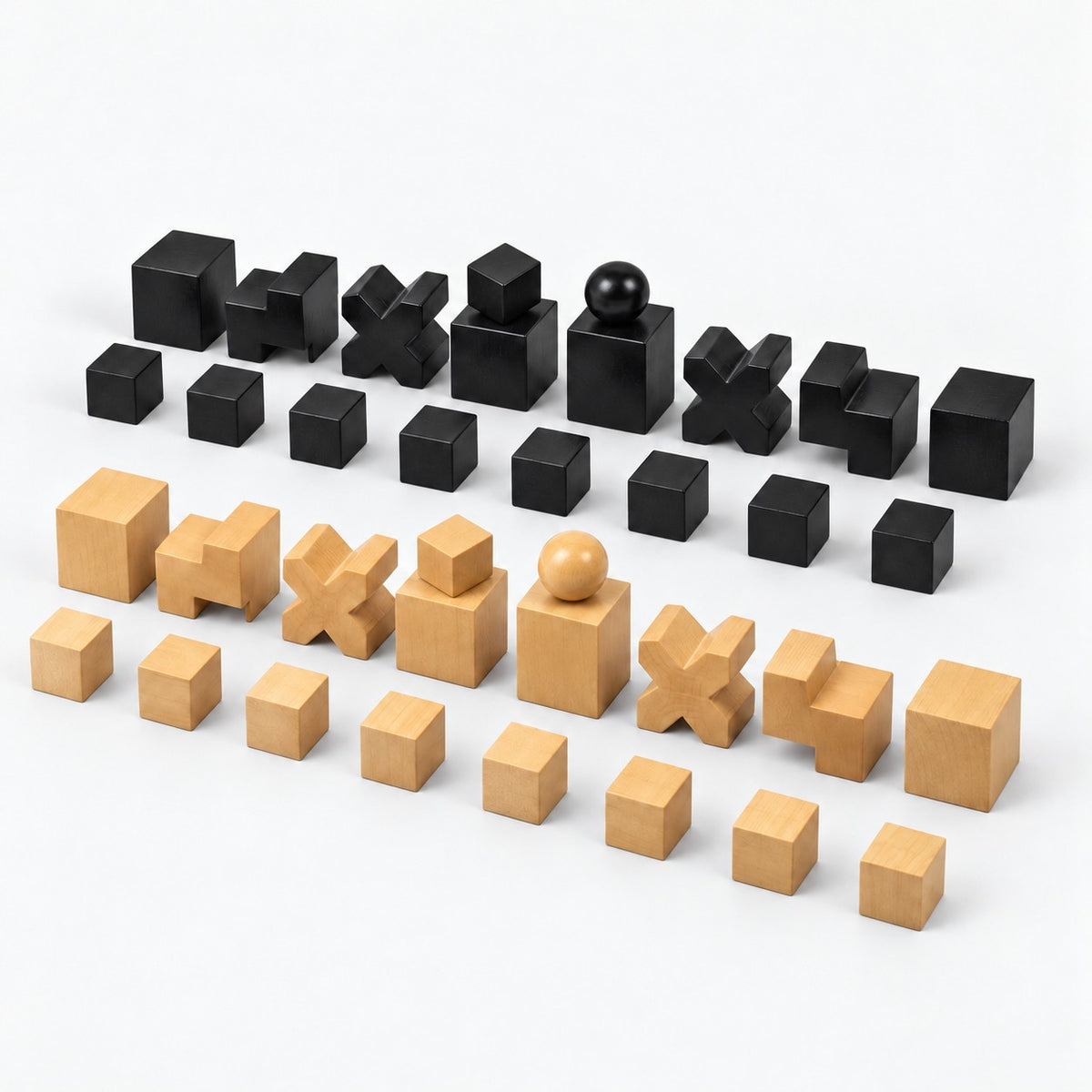 Reproduction 1923 Bauhaus Chess Set - Abstract Chess Pieces Only - Ebonized Boxwood - 2" King - complete set
