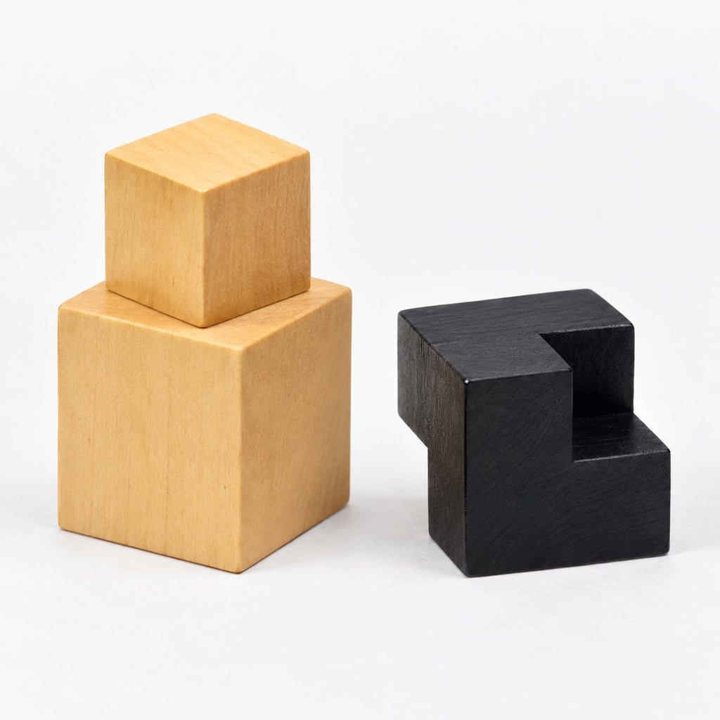 Reproduction 1923 Bauhaus Chess Set - Abstract Chess Pieces Only - Ebonized Boxwood - 2" King - king and knight close-up