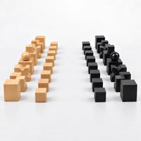 Reproduction 1923 Bauhaus Chess Set - Abstract Chess Pieces Only - Ebonized Boxwood - 2" King - side view of the pieces