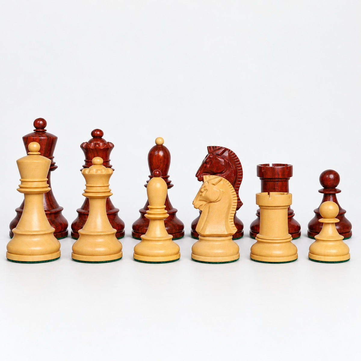 Vintage 1950s Fischer Dubrovnik Chess Pieces Only - Bud Rosewood & Boxwood - 3.8-Inch King - pieces lineup