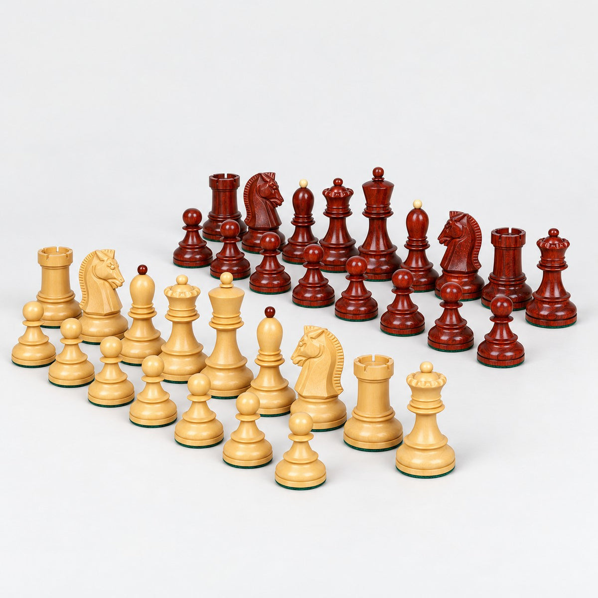 Vintage 1950s Fischer Dubrovnik Chess Pieces Only - Bud Rosewood & Boxwood - 3.8-Inch King - side view of the pieces