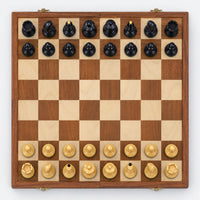Vintage 1950s Fischer Dubrovnik Combo Chess Set with Folding Golden Rosewood & Maple Board - chessboard top view
