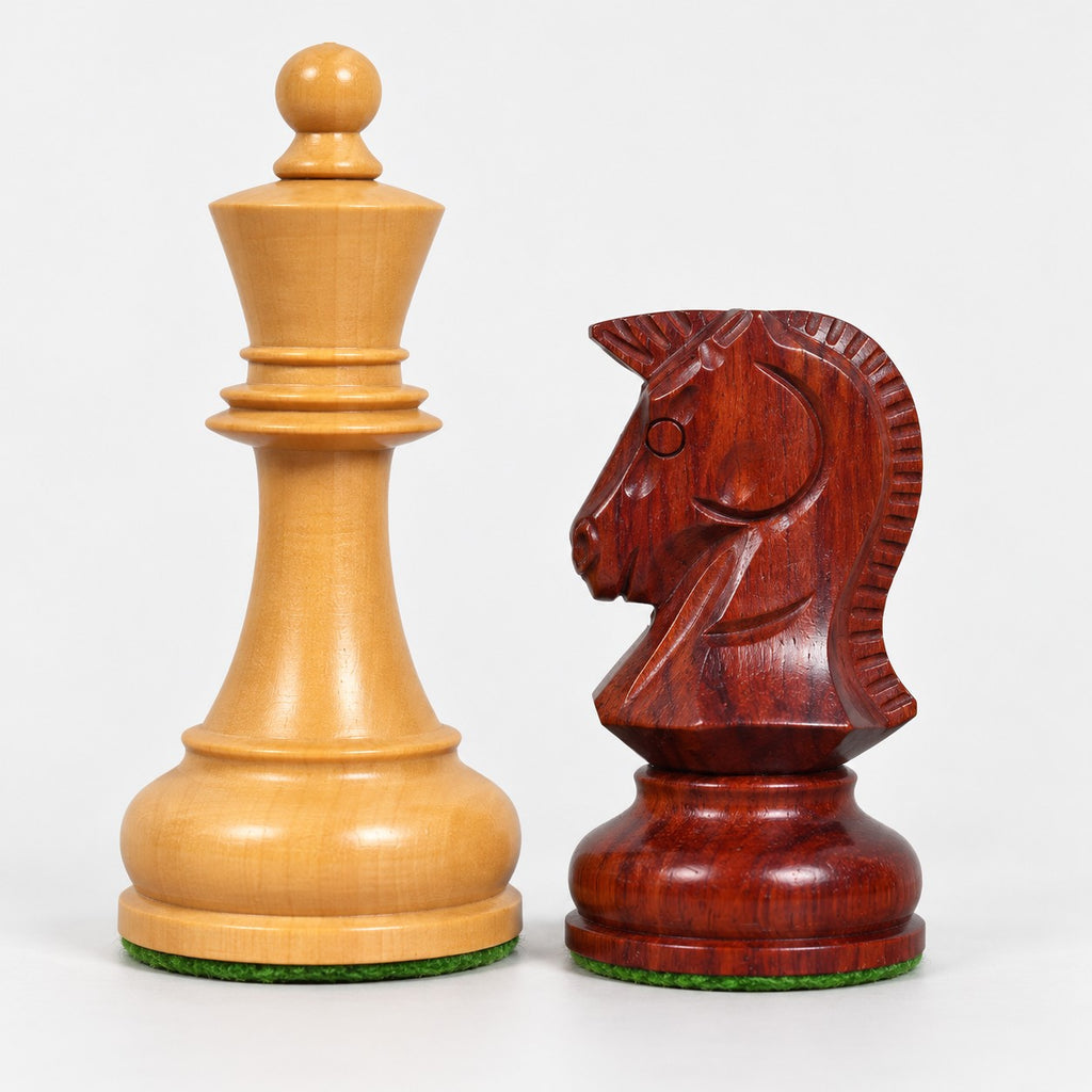 Vintage 1970s Dubrovnik Chess Pieces Only - Bud Rosewood & Boxwood, 3.8" King - king and knight close-up
