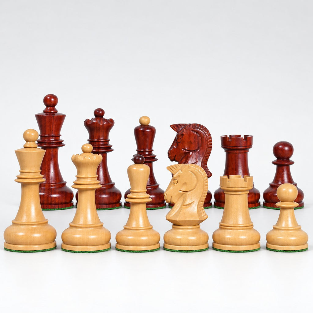 Vintage 1970s Dubrovnik Chess Pieces Only - Bud Rosewood & Boxwood, 3.8" King - pieces lineup