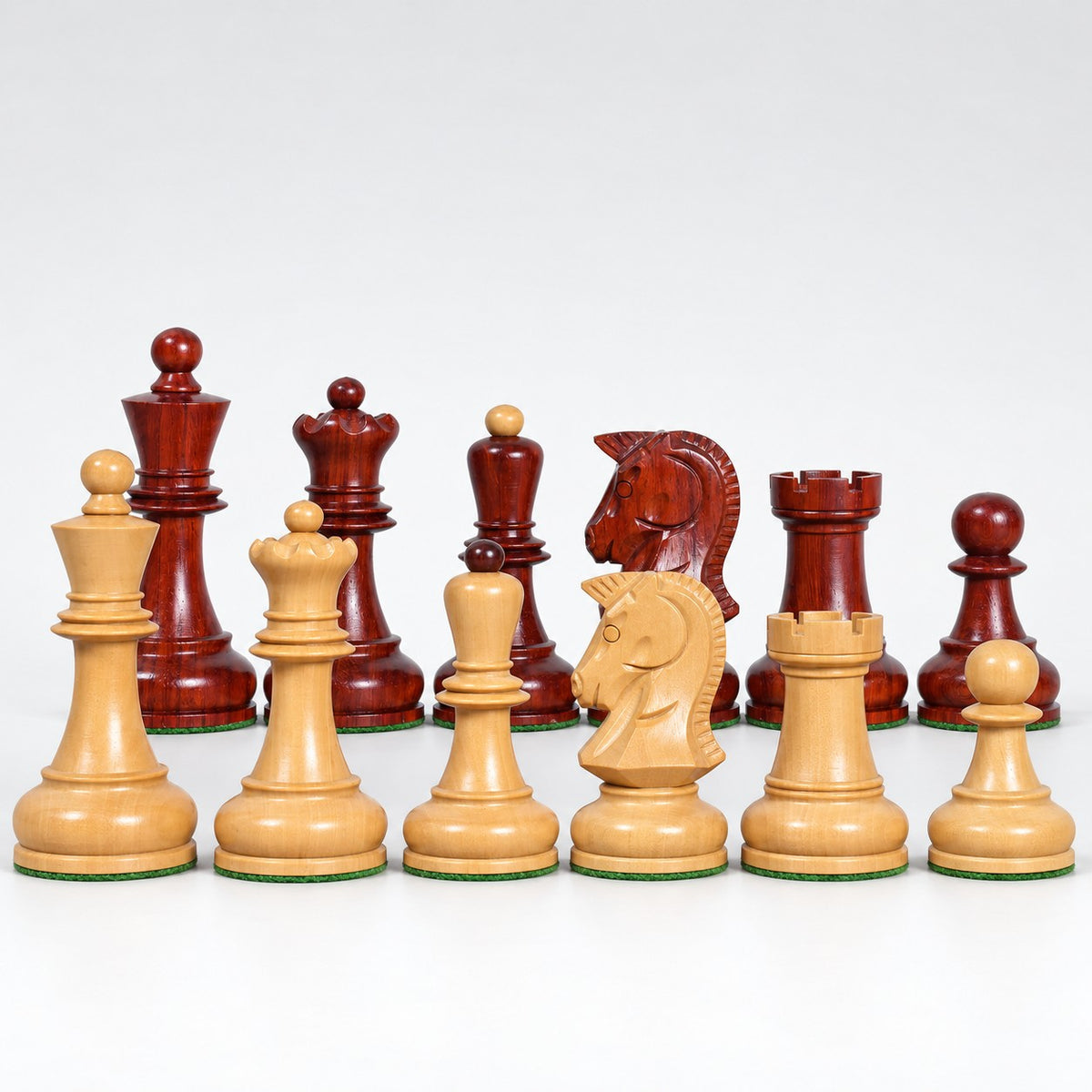 Vintage 1970s Dubrovnik Chess Pieces Only - Bud Rosewood & Boxwood, 3.8" King - pieces lineup