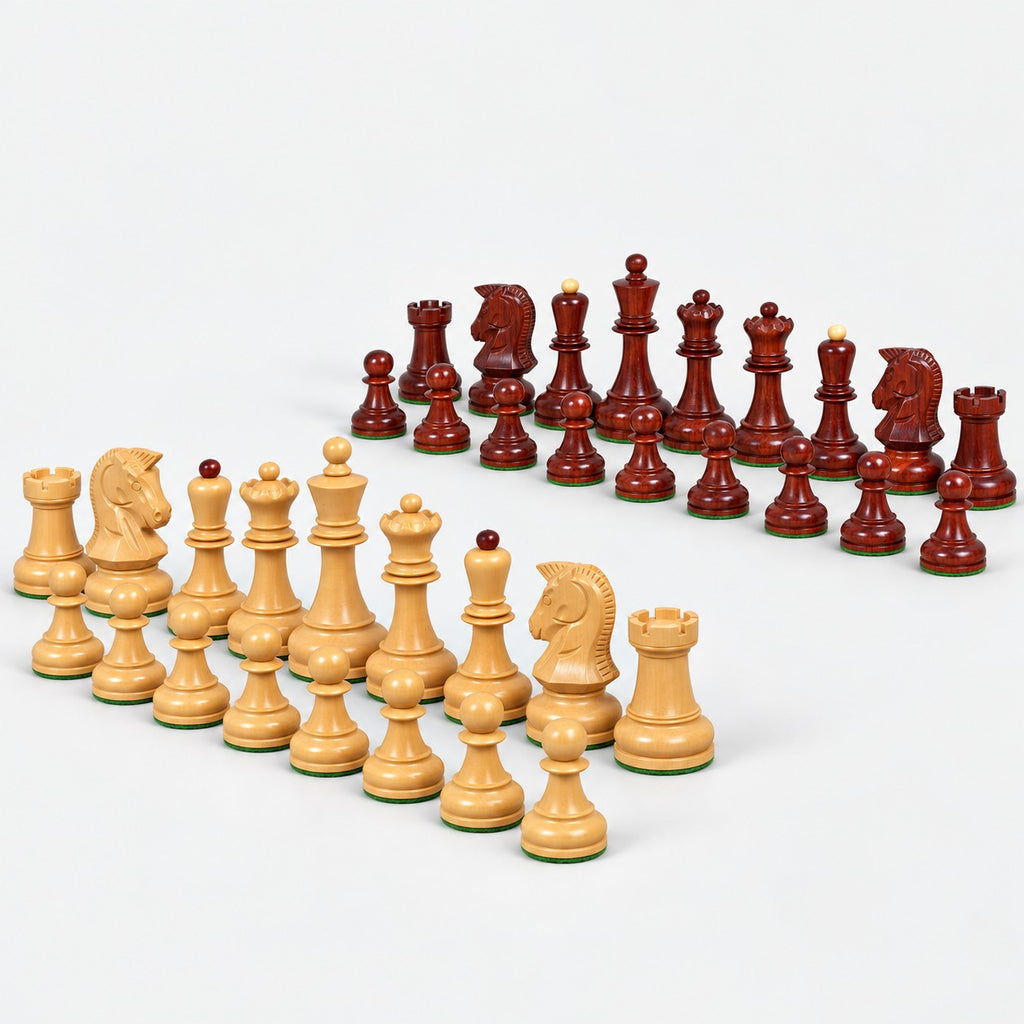 Vintage 1970s Dubrovnik Chess Pieces Only - Bud Rosewood & Boxwood, 3.8" King - side view of the pieces